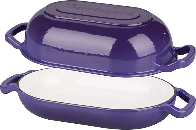 Enameled Cast Iron Sourdough Bread Oven, Dutch Oven, Loaf Cast Iron Bread Pan for Homemade Bread Baking, Meatloaf Pan with Lid, 5QT, Purple