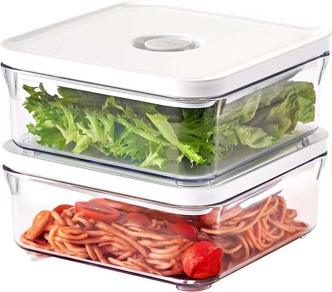 VAKUEN Premium Airtight Food Storage Containers, Mini Square 2pc/set(0.85qt), Smart One-Click Seal Lid, No Hinges, 100% Leak Proof, BPA-FREE, Dishwasher, Freezer & Microwave Safe