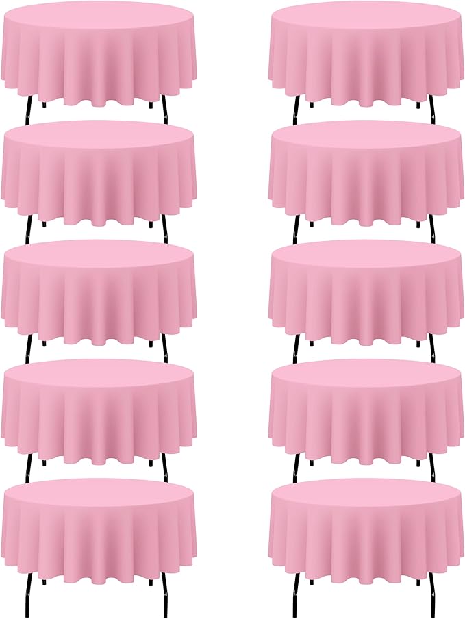 BRILLMAX 10 Pack Pink Round Tablecloths 90 Inch - Circle Bulk Linen Polyester Fabric Washable Table Cloth Cover for Wedding Reception Banquet Birthday Party Buffet Restaurant
