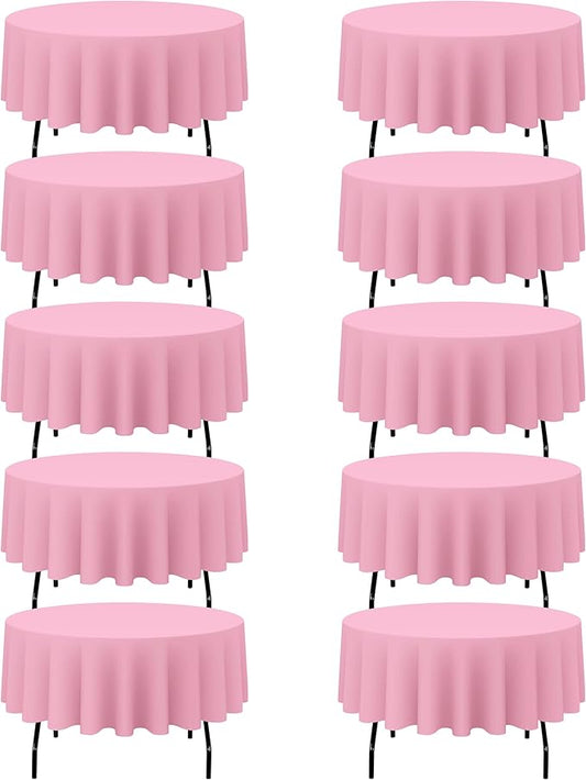 BRILLMAX 10 Pack Pink Round Tablecloths 90 Inch - Circle Bulk Linen Polyester Fabric Washable Table Cloth Cover for Wedding Reception Banquet Birthday Party Buffet Restaurant