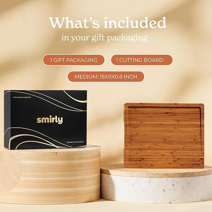 SMIRLY Wood Cutting Boards For Kitchen - Bamboo Cutting Boards For Kitchen Cutting Board, Bamboo Cutting Board Set, Chopping Board, Butcher Block, Small Wooden Cutting Board Set