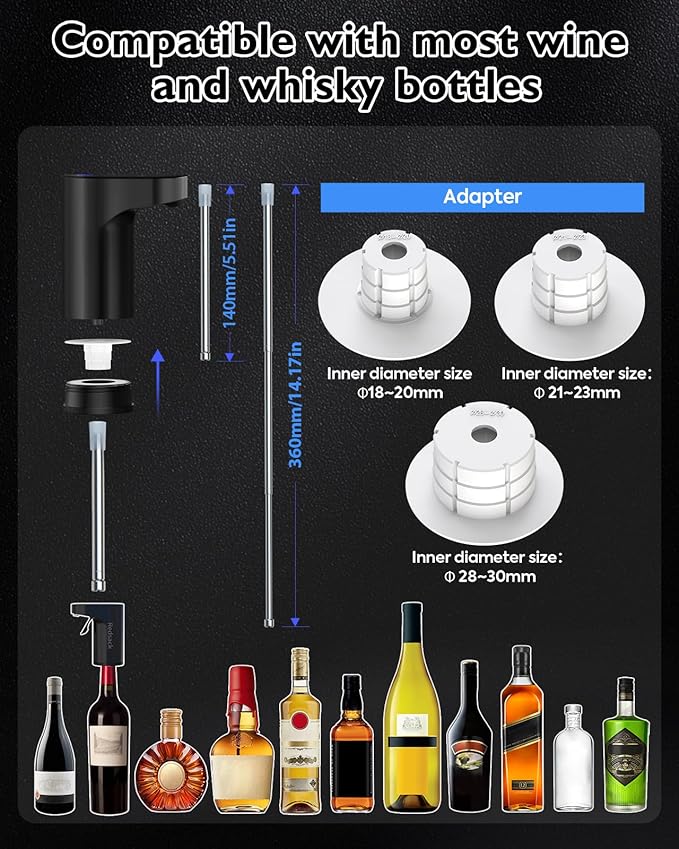 Smart Digital Wine Dispenser for Home Bar & Electric Aerator with Auto Stop, 1-999ML Quantitative Pour & Hands-Free Sensor for Wine, Whiskey, Spirits - Ideal Gift for Men, Dad, Him (Black)