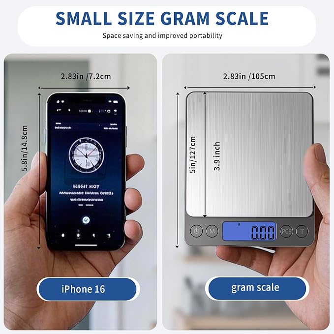 Small Gram Scale, Digital Kitchen Food Scale for Food Ounces and Grams, 500g by 0.01g Accurate, MEIYA Multifunction Digital Scale for Jewelry/Baking etc. 9 Units, Tare Function, 2 Trays, with Battery