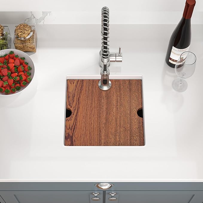 Mocoloo Square Undermount Bar Sink 15x15 Inch Single Bowl Undermount Kitchen Sink 16 Gauge Stainless Steel Bar Prep Workstation 9" Handmade Sinks