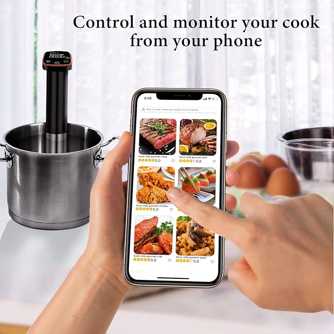 Sous Vide Machine, WiFi APP Recipes Included, Sous Vide Cooker 1100W, Immersion Circulator Precisional Cooker with Accurate Temperature, Ultra Quiet, IPX7 Waterproof, Fast Heating and Time Control