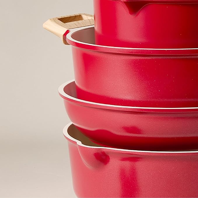 CAROTE 14 Pcs Ceramic Cookware Set, Pots and Pans Set Non Stick with Ceramic Coating, Induction Kitchen Sets, Red