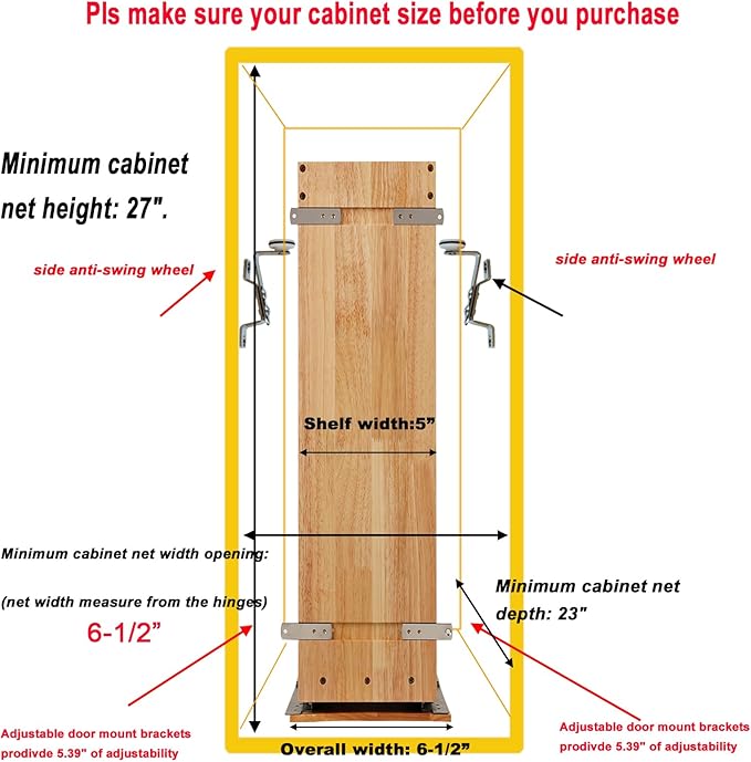 DINDON Pull Out Spice Rack Organizer for Cabinet, (5" W x 21.9" D x 25.2" H) Multi-Use Wood Pull Out Cabinet Organizer Slide Out Shelf Cabinet Storage for Kitchen, Pantry Organization