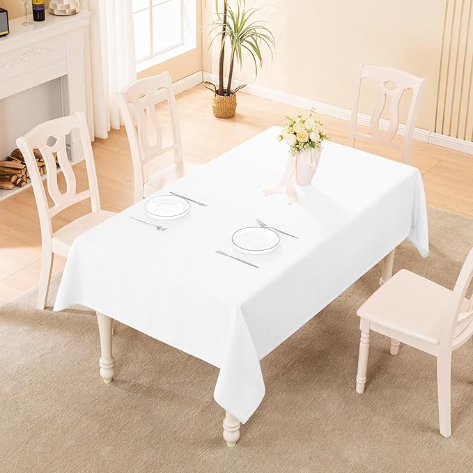 BALCONY & FALCON Rectangle Tablecloth Washable Wrinkle Resistant and Water Proof Table Cloth Decorative Linen Fabric Tablecloths for Dining Parties Kitchen Wedding and Outdoor Use (White, 57x118)