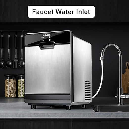 Nugget Ice Maker – 40 lbs/Day Countertop Ice Machine with 10Lbs Storage Bin, Chewable Ice Machine Maker Self-Cleaning, Stainless Steel, Dual Water Inlet Mode, Portable for Home Kitchen Bar Office