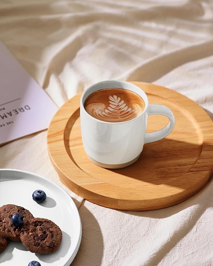 famiware Coffee Mugs for 4, 12 oz Mug Set, Dringking Cup with Handle for Coffee, Tea, Cocoa, Milk, Milkyway serise, White