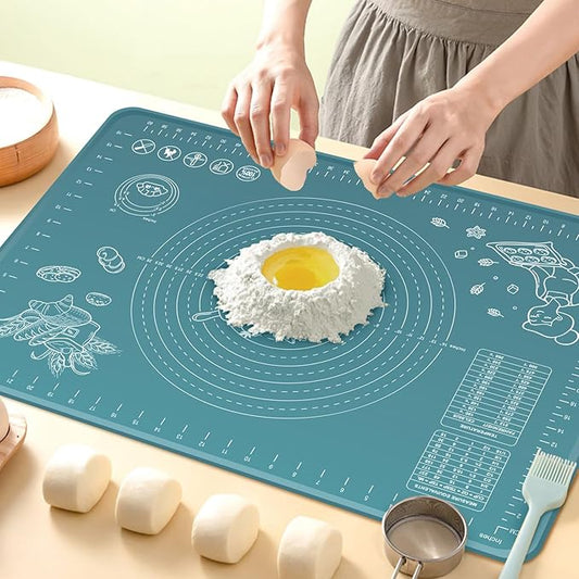 Silicone Pastry Mat 32" x 24" Extra Thick Non Stick Baking Mat with Measurements and Edge Heightening, Food Grade Silicone Rolling Mat for Pastry, Bread, Cookies, Pizza, Fondant, Pasta
