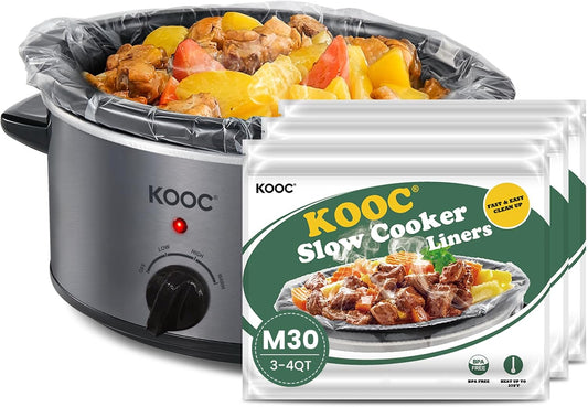 KOOC Slow Cooker Liners 11"x17" 30 count Middle Size Disposable Pot Liners Cooking Bags Fit 3 qt to 4 qt Pot BPA Free Fresh Locking Seal Design