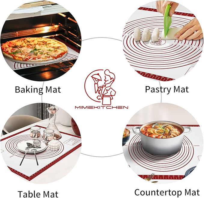 Silicone Baking Pastry Mat, Non Stick Dough Rolling Sheet with Measurement, Nonslip Kitchen Counter Mat, Oven Liner Mat Fondant Dough Kneading Mat for Making Cookies Macarons Bread Pizza