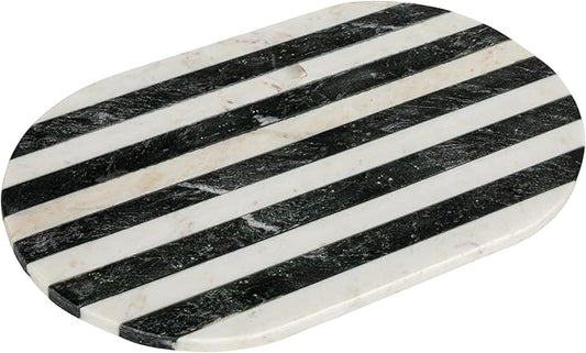 Bloomingville Marble Cheese and Cutting Board with Stripes, Black and White