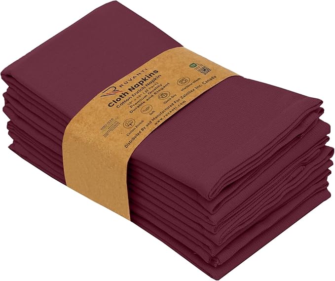 Ruvanti Cloth Napkins Set of 6, 18x18 Inches Napkins Cloth Washable, Soft, Durable, Absorbent, Cotton Blend. Table Dinner Napkins Cloth for Hotel, Weddings, Dinner, Christmas Parties - Burgundy
