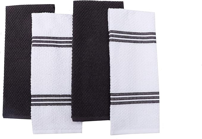 AMOUR INFINI Kitchen Towels Pack of 4 - Absorbent, Quick Drying Premium Cotton Tea Towel - Kitchen Linens 16x28 Inch Dish Towels with Hanging Loop (D.Grey)