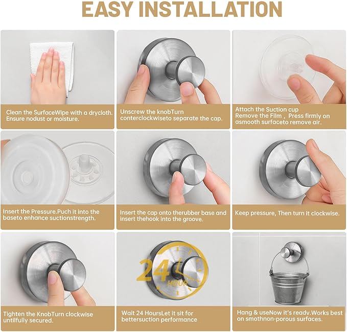 4 Pcs Suction Cup Hook for Shower，Removable Hooks，Towel Hooks，Suction Hooks for Bathroom, Bedroom, Glass Window (Silver)