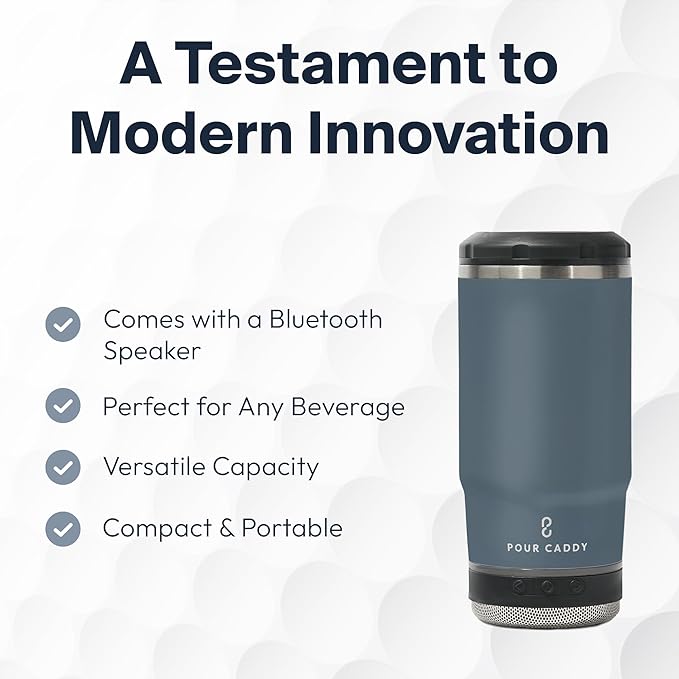 Chill & Brew, Insulated Can & Bottle Holder, Bluetooth Cup with Speaker, Fits 12 oz Cans, Skinny Cans, Most Bottles & Cold Drinks, Gray