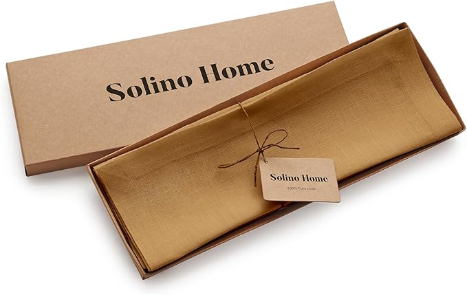 Solino Home Linen Placemats Set of 4 - Caramel Placemats 14 x 19 Inch - 100% Pure Linen Table Place Mats for Fall, Autumn, Thanksgiving - Fete