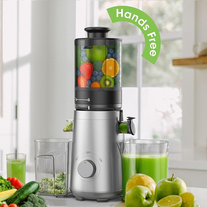 Cold Press Juicer Machines with 5.8" Large Feed Chute, Juicer for Whole Vegetables & Fruits, High Juice Yield (Grey)