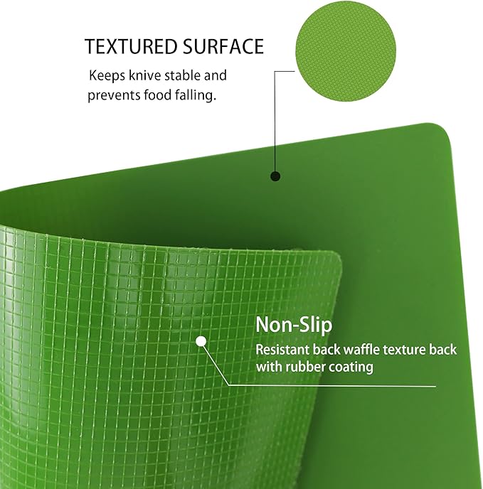 ZVP Plastic Cutting Board for Kitchen Set of 5, Flexible Cutting Mats with Food Icon, Gradient Color Chopping Boards, BPA Free, Non Slip, Dishwasher Safe, 15×12 IN,Green Multi-Color