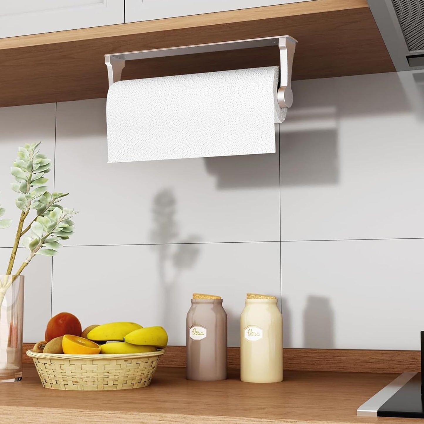 MONEER Paper Towel Holder Under Cabinet, Paper Towel Holder, Aluminum Alloy Kitchen Towel Holders, Self Adhesive Kitchen Roll Holder for Kitchen, Bathroom, Living Room (Silver)