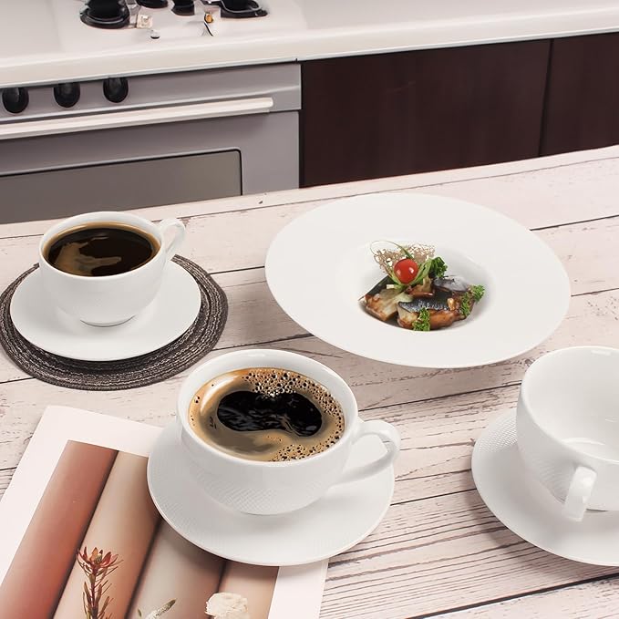 Coffee Mugs Set,Ceramic Tea Cup with saucer, Espresso Cups 8-piece, Stackable Cups, for Latte,Hot Tea,Cappuccino, Mocha, Cocoa, dishwasher, oven, microwave safe, Best gift, 12 Oz(350ML)