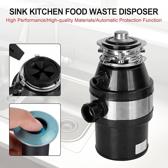 Topteng Garbage Disposal 3/4 HP 2800 RPM Under Sink Kitchen Food Waste Disposer w/Plug