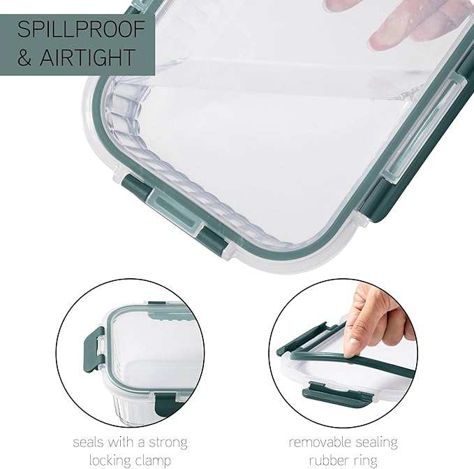 COOK WITH COLOR Premium 32-Pc. Borosilicate Glass Food Container Set with Dividers - 4 Rectangles, 8 Rounds, 4 Squares - Leakproof Lids - Meal Prep, Storage, Fluted Ombre Green