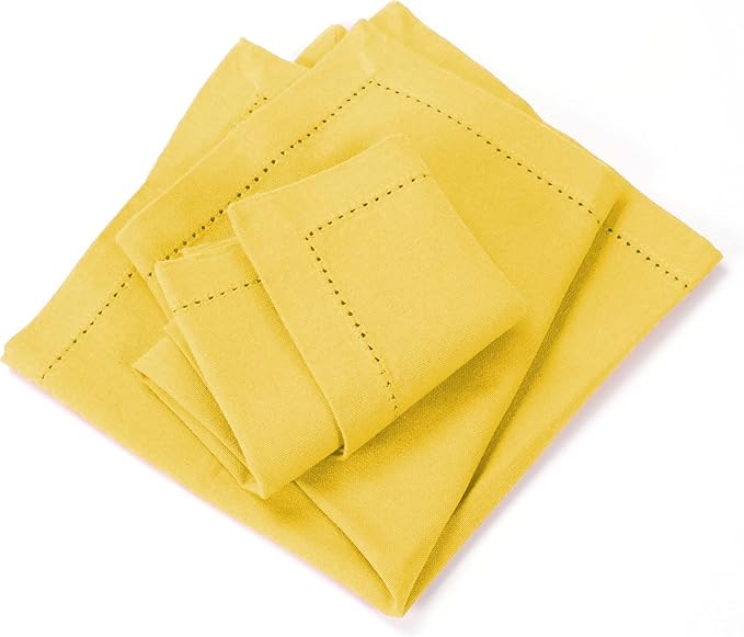 Bedding Craft Cotton Dinner Napkins Set of 12 – 18x18 Sand Yellow with Hemstitched Mitered Corners – Machine Washable Fabric Napkins for Thanksgiving, Weddings & Cocktails