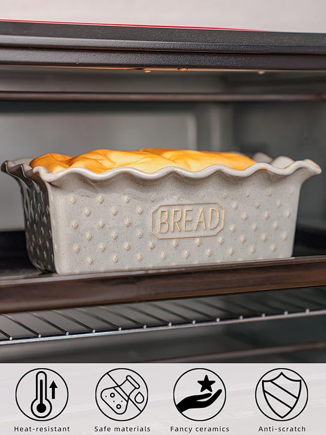 Ceramic Loaf Pan for Baking Bread, 9 x 5 Inch, Nonstick Bread Pans for Cooking, Microwave & Dishwasher Safe, Rectangular Mold (Vintage Grey)