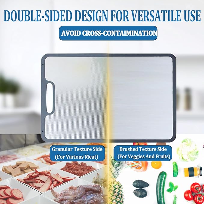 Premium Stainless Steel Cutting Board for Kitchen,Double Sided Chopping Board,Non-plastic Design with Juice Groove,Non-Slip Design for Safety,Ideal Gift for Chefs,Size:14''×10''(Large)