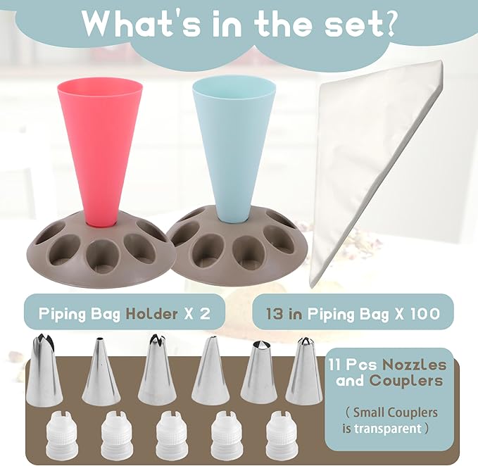 2 Pack Piping Bag Holder – Piping Bag Holder Stand for Filling, Icing Bag Holder, Pastry Bag Holder Stand with 8 Nozzle Slots, Red and Blue