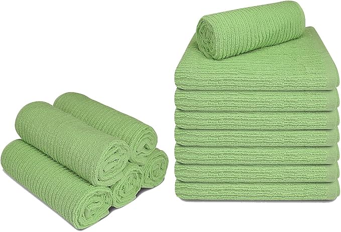 Softolle Bar Mop Towels, Pack of 12-16x19 Inches - 100% Cotton Super Absorbent Towels, Multi-Purpose for Home and Bar Cleaning (Light Green)
