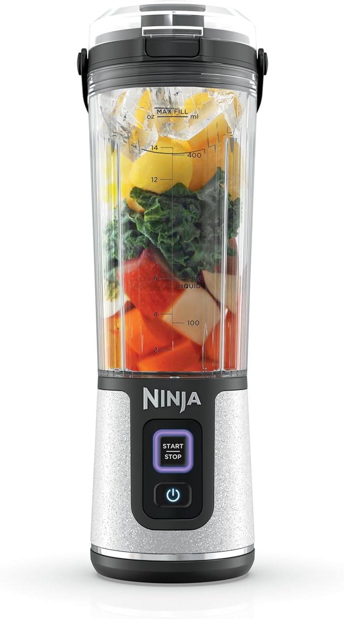 Ninja Blast Portable Blender, Cordless, 18oz. Vessel, Personal Blender for Shakes & Smoothies, BPA Free, Leakproof Lid & Sip Spout, USB-C Rechargeable, Dishwasher Safe Parts, White Glitter, BC152GL