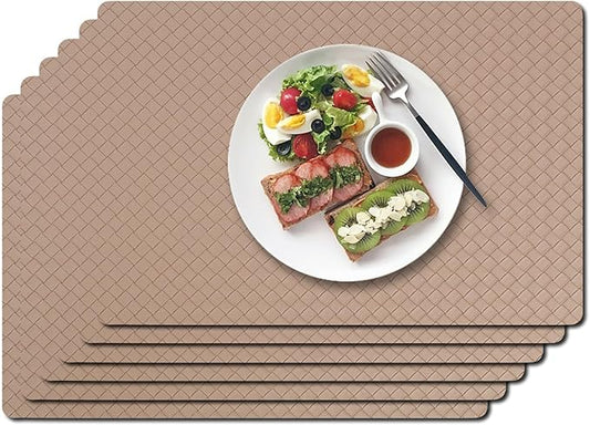 Vinyl Placemats Set of 6-12×17.7 Inch Waterproof & Heattable Placemats, Fall Faux Leather Wipeable Outdoor Table Mat for Dining, Kitchen, Indoor Outdoor Use (Apricot Color, Woven Pattern)