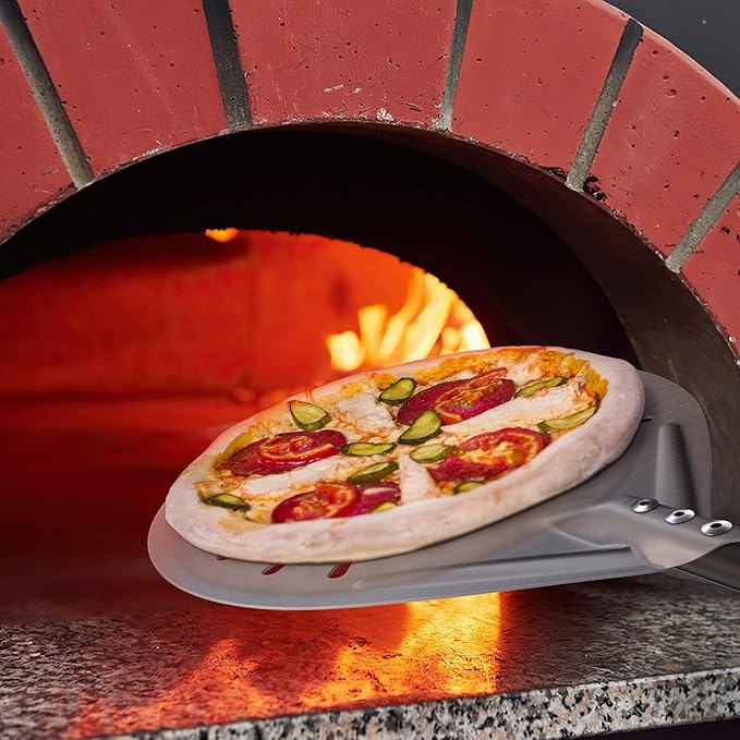 4 Piece Pizza Oven Kit, 9 Inch Turning Peel, 12 Inch Perforated Pizza Peel, Oven Brush and Ash Rake, Wood Burning Commercial Oven Accessoires for Home, Restaurant