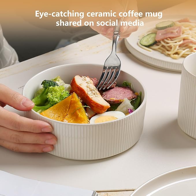 MONITO Ceramic Dinnerware 16 Pieces Dinner Set,Plates Pasta Bowls Cereal Bowls Reactive Change Glaze Dish Sets, Modern Stoneware Dishes,Gift, Creamy white