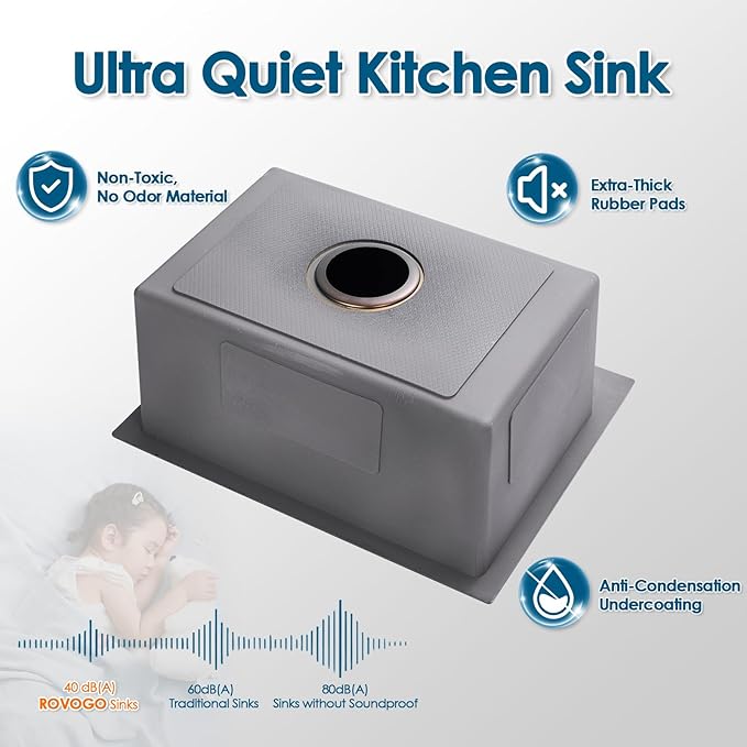 ROVOGO 20x16x9 in. Kitchen Sink Black Top Mount Single Bowl 2 Hole, 304 Stainless Steel Handmade Drop-in Bar Prep Small Sink