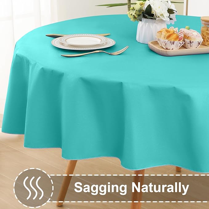 homing Round Vinyl Tablecloth, Waterproof Spillproof Plastic Flannel Backed Table Cloth, Wipe Clean Table Cover for Dining, Buffet Parties and Camping (Teal, 60")