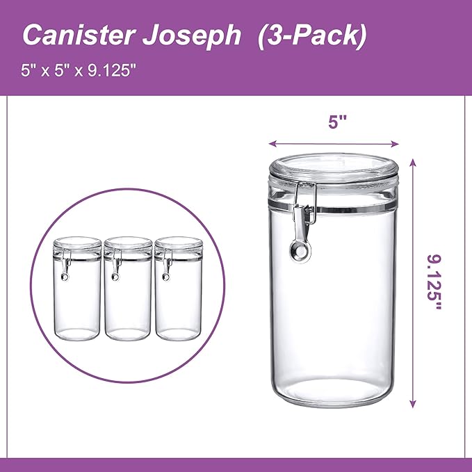 Amazing Abby - Cathy - 70-Ounce Plastic Canister (Set of 3), Plastic Airtight Food Container, Stackable for Pantry Storage, BPA-Free and Shatter-Proof, Perfect for Home and Commercial Use