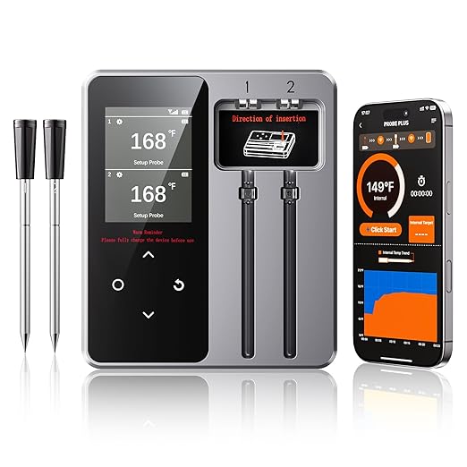 Wireless Bluetooth Meat Thermometer - 2 Probes & App Control, Christmas Birthday Gifts for Men, Smart Digital Thermometer for Cooking, Oven, Smoker, BBQ, Grill