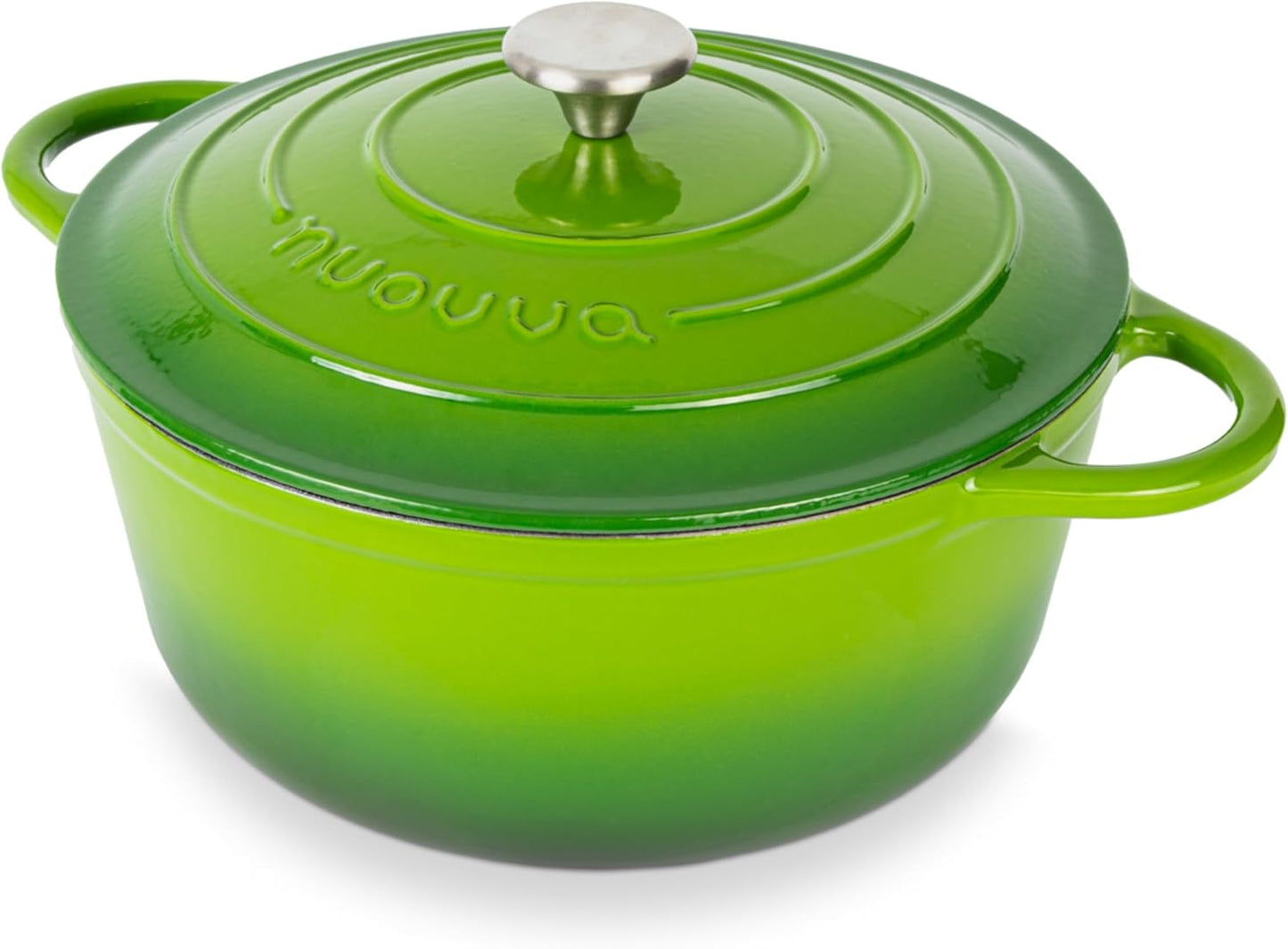 Nuovva Enamelled Cast Iron Dutch Oven Pot with Lid – 6.4 Quart Non Stick Casserole Pot – Heavy Duty & Oven Safe up to 500° F for Bread Baking, Braising, Stews, Roasting – 28cm Green