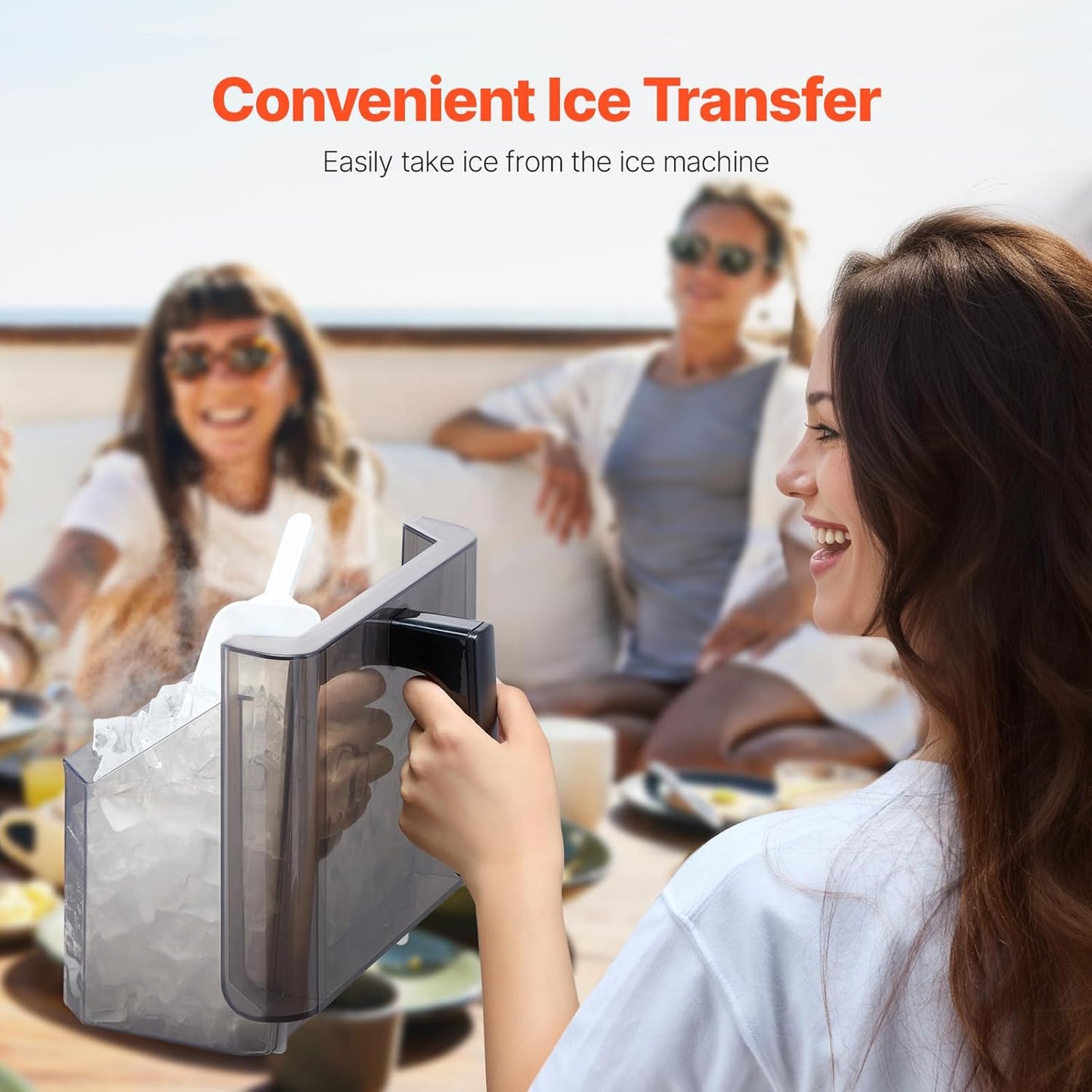 VEVOR Countertop Ice Maker, 32 Cubes Ready in 15 Mins, 46lbs in 24Hrs, Self-Cleaning Portable Ice Maker with Convenient Ice Transfer, Ice Machine with 3 Sizes Ice Cube for Home Kitchen Office Party
