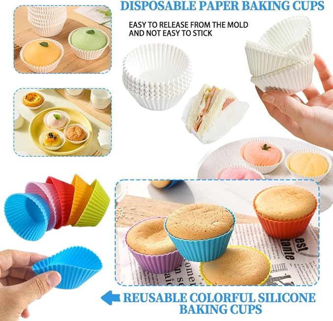 Complete 179PCS Springform Round Cake Pans Set for Baking and Cake Decorating, including 16 Piping tips,65Baking Cups,30Parchment paper liners,spatulas,4''+7'' +9''Cake Pans