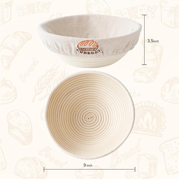 Banneton Bread Proofing Basket,Sourdough Banneton Basket, Nature Rattan Proofing Basket – 9 Inch Round x2 with Liner, Artisan-Grade Sourdough Baking Essentials for Perfect Rise & Rustic Crust