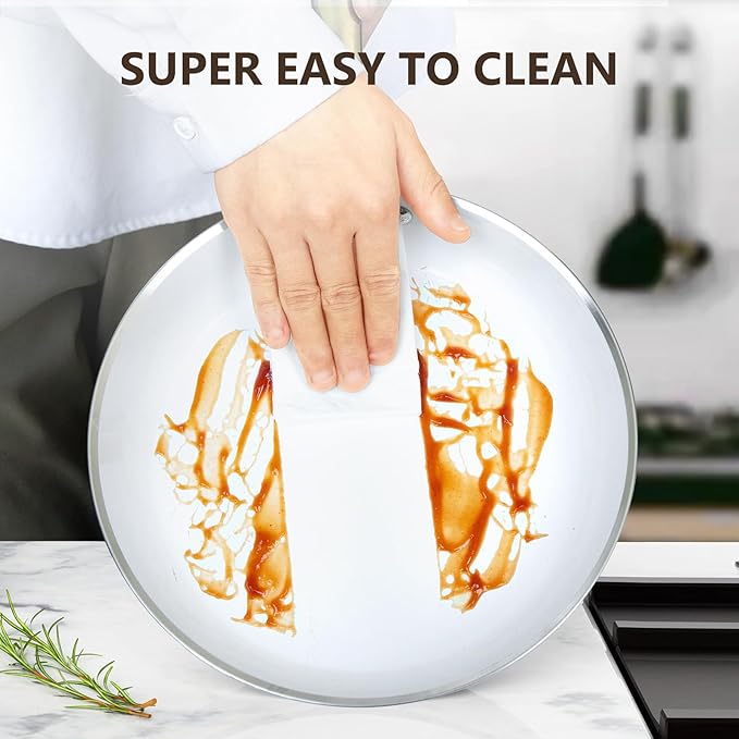 COOKSMARK Nonstick Ceramic Cookware Set, Induction & Dishwasher Safe Scratch-Resistant Pots and Pans Set with Glass Lids 10 Pieces, White