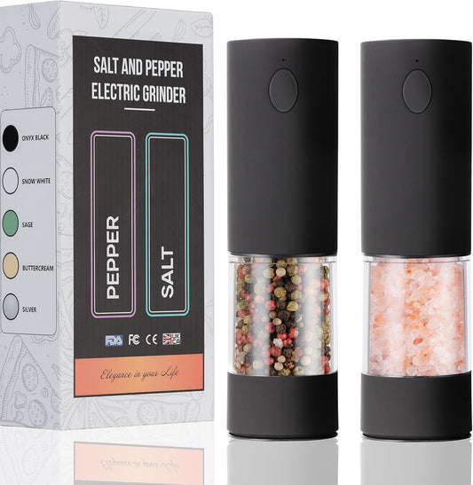 Electric Salt & Pepper Grinder Set (2 Pack) – USB Rechargeable, Adjustable Coarseness, One-Handed Operation with LED Light – Automatic Spice Mill Shaker for Kitchen, Dining, or Camping