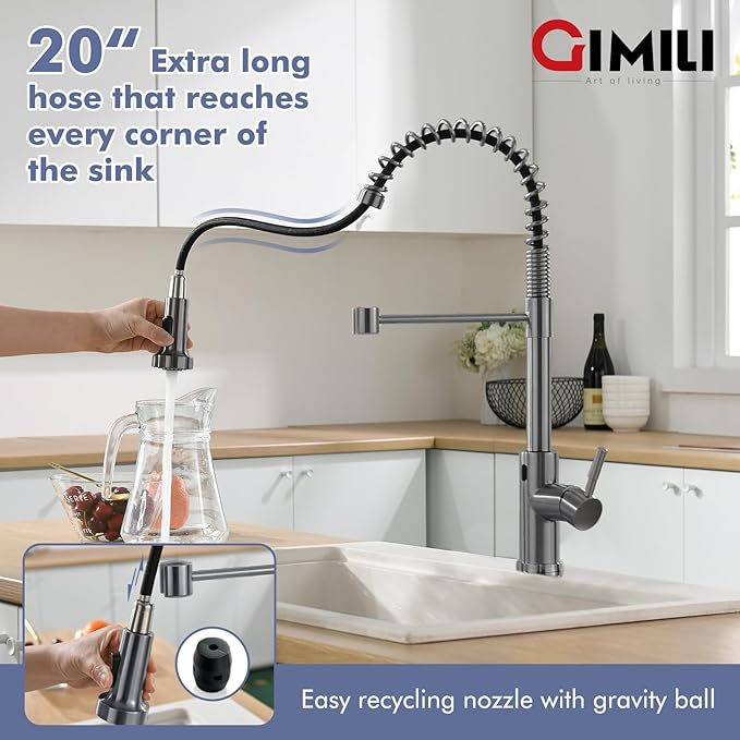 GIMILI Black Stainless Touchless Kitchen Faucet Motion Sensor Kitchen Faucets with Pull Down Sprayer Single Handle Kitchen Sink Faucet