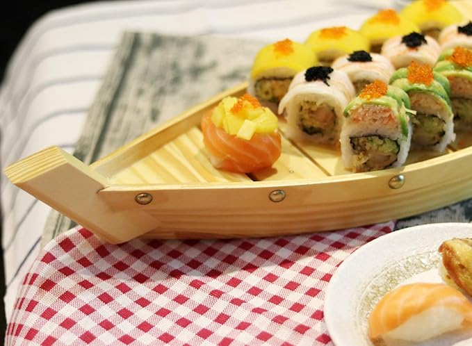 Kichgather 16.5“ Wooden Sushi Serving Tray Boat Plate for Restaurant or Home